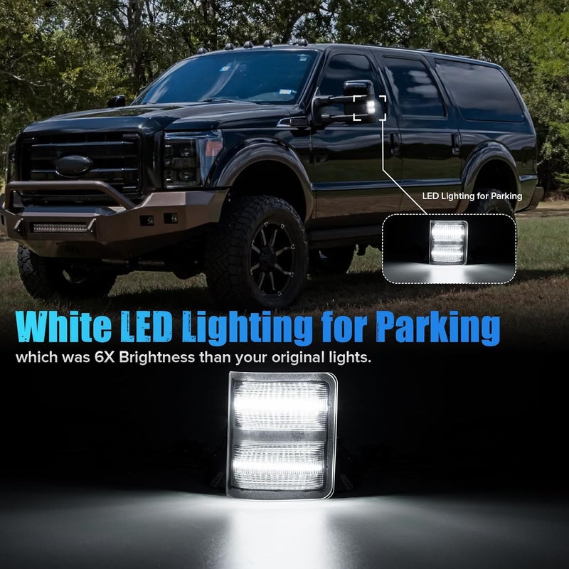 LUDARM LED Tow Mirror Turn Signal Light Compatible with 2008-2016 F250 F350 F450 F550 super duty 2013-2014 F150 Switchback Dynamic Amber Turn Blinker White Driving Parking Light 2PCS Clear Lens - Image 3